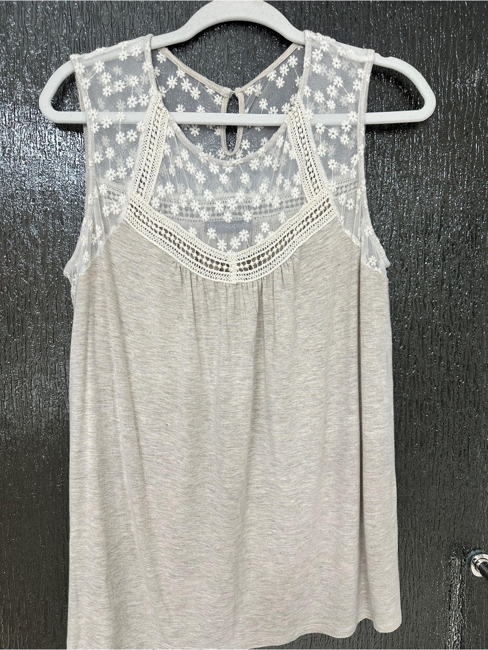 Loveappella Tan Lace Yoke Sleeveless Camisole
